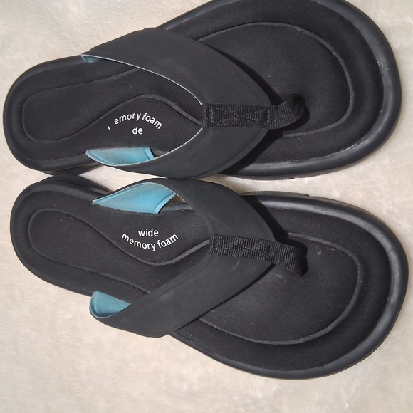 Men's Black and Blue Memory Foam Sandals - Picture 2 of 6